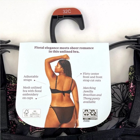 Adored by Adore Me Jamilla 32C Black Unlined Underwire Mesh Embroidered Bra - Picture 6 of 6